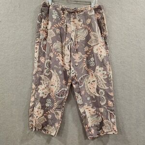 Coldwater Creek Paisley Print Cropped Pants Womens 16 Linen Blend Drawstring